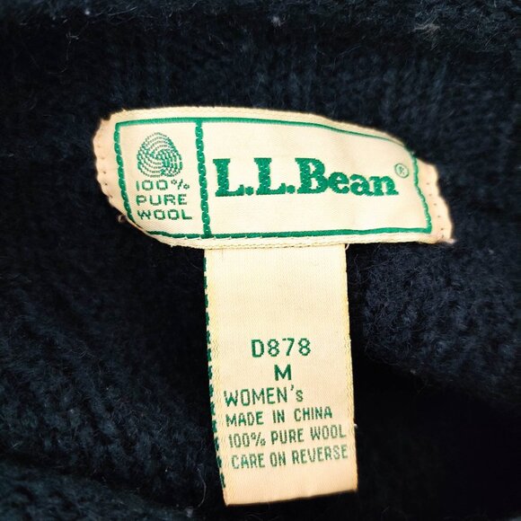L.L. Bean Vintage Intarsia Floral Embroidered Teal Cable Wool Sweater Medium - Picture 7 of 8